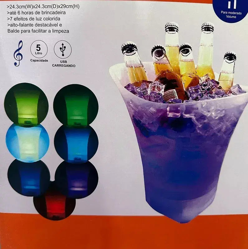 🧊 Fiesta Instantánea: Cubeta de Hielo Parlante con Luces LED RGB – Bebidas Frías y Ambiente Único