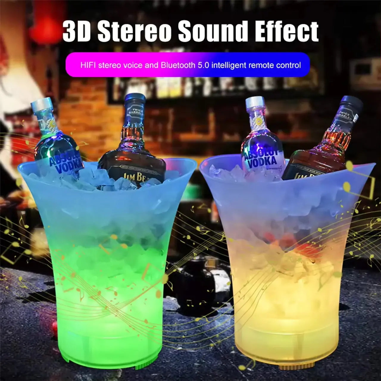🧊 Fiesta Instantánea: Cubeta de Hielo Parlante con Luces LED RGB – Bebidas Frías y Ambiente Único